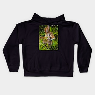 Cute Wild Bunny Hiding in the Grass Photograph Kids Hoodie